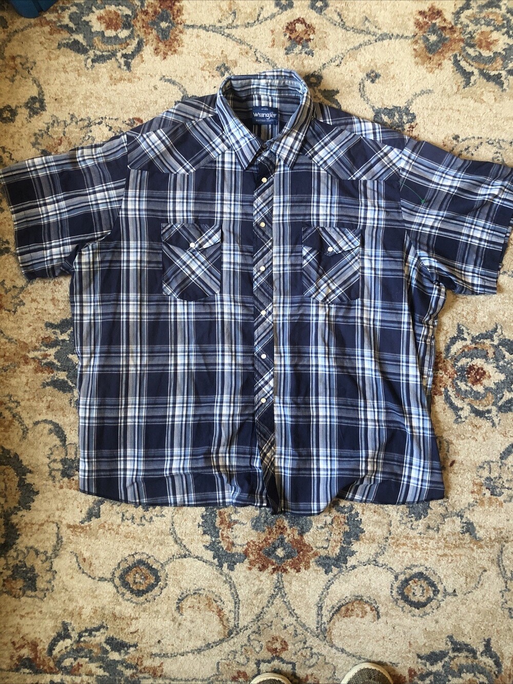 Wrangler Shirt Mens 3XL Big 3XB Blue Plaid Country Western Pearl Snap Ranchwear